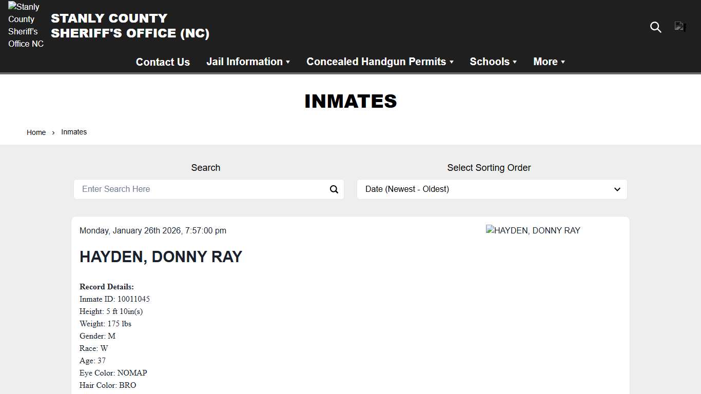 Inmates Stanly County Sheriff’s Office NC